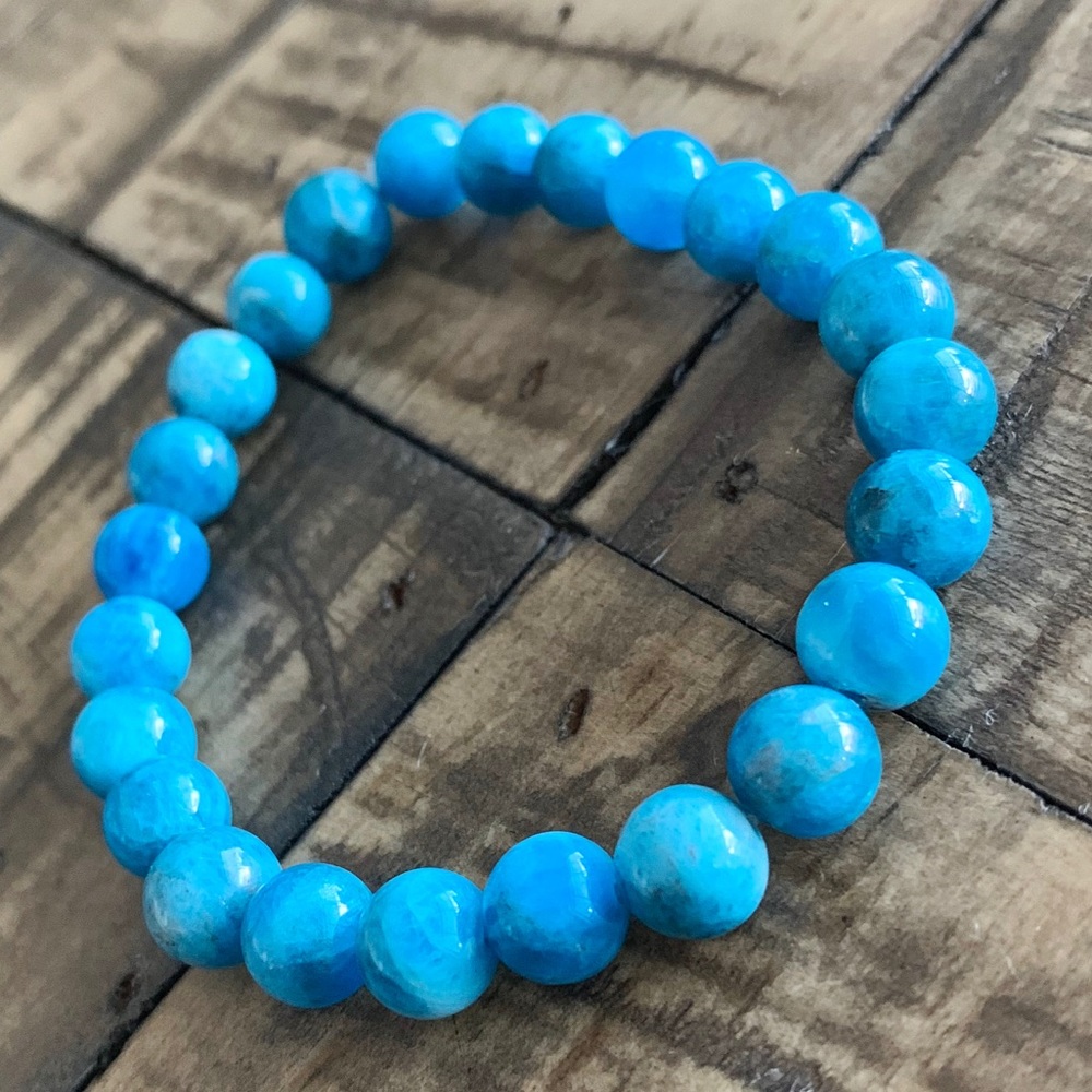 8mm Blue Apatite Bead Chakra Stretch Bracelet - Picture 7 of 12